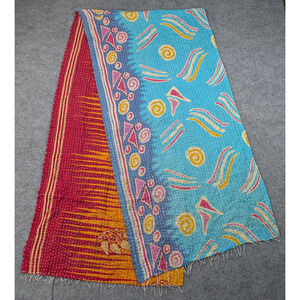 Kantha Bae Scarf Wrap 19x70 Reversible Cotton Boho Art To Wear Shawl India Color